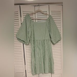 Green & White Striped Cotton Tie Back Dress - NWOT